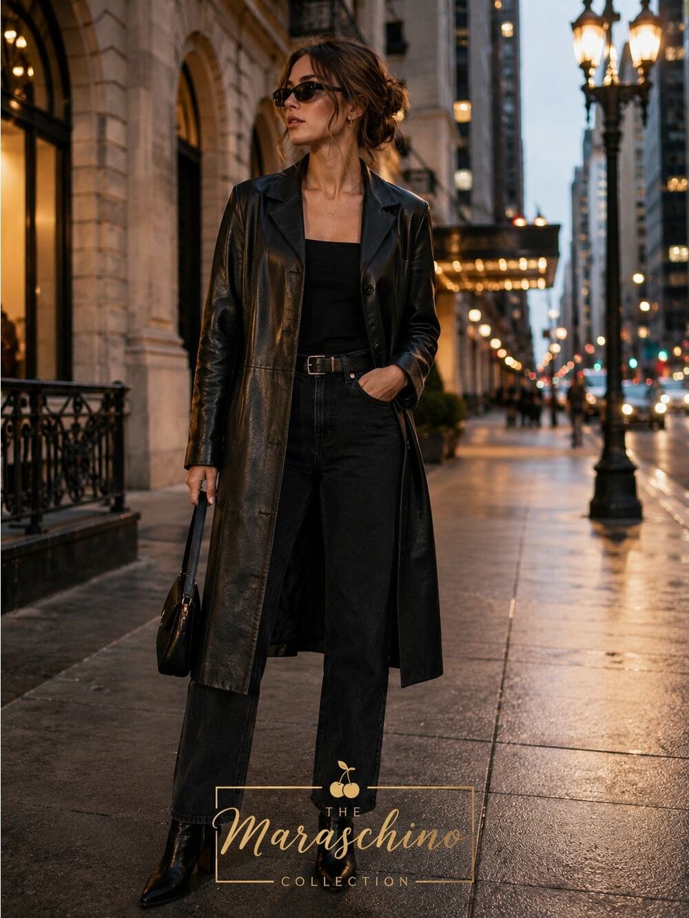 Vintage Y2K Bagatelle Black Genuine Leather Trench Coat Jacket Women’s M